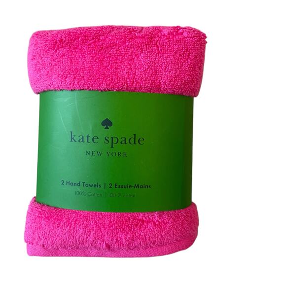 KATE SPADE NY Hot Pink Cotton Hand Towels 16X30 Set of 2  NEW - Picture 1 of 8